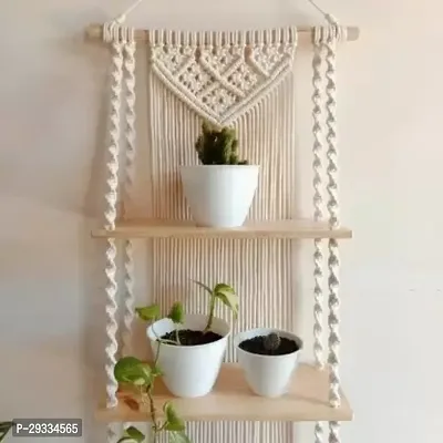 NEW 2 FATTA Macrame Wall Hanging Shelf  Beige-thumb0