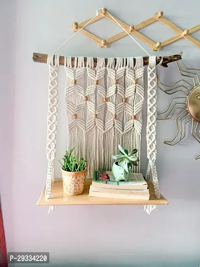 ELEVEN MOTI HANG Home decor Handmade Macrame Wooden Shelf Wall Hanging-thumb0