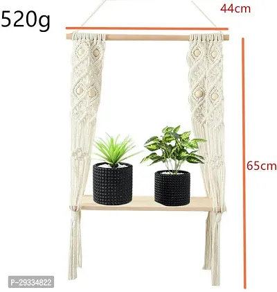 BORD HNG^ Macrame Wall Hanging Shelf Cotton Rope Natural Pine Wood-thumb0