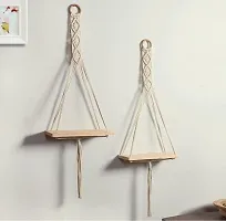 RING WALA Macrame Wall Hanging Shelf Wood Floating Boho Shelves with Wooden Dowel-thumb2