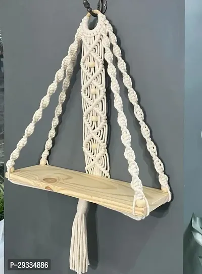 1 RING BOD 4 STON Luxurious Handmade Cotton Macrame Wall Hanging Shelf for Living Room Bedroom