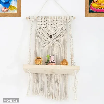 BATRFLU Macrame Thread Wall Hanging Shelf Wood Floating Boho Shelves Wall Storage Rack-thumb0