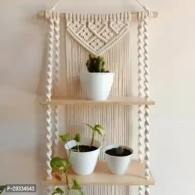 NEW 2 FATTA DESIGN Macrame Handmade Wooden Wall Shelf  for Living Room Bed RoomMADE IN INDIA.-thumb0