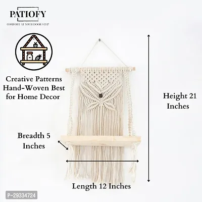 BATRFLU Macrame Thread Wall Hanging Shelf Wood Floating Boho Shelves Wall Storage Rack-thumb2