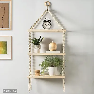 3 FATTA HNG Macrame Wall Hanging 3Tier Floating Shelves Natural Pine-thumb2