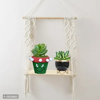 BORD HNG^ Macrame Wall Hanging Shelf Cotton Rope Natural Pine Wood-thumb4