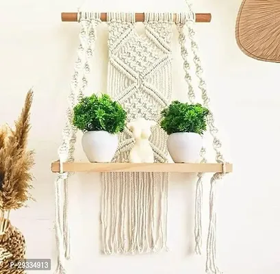 CHAKOER HNG Wooden Wall Hanging Shelf Modern Chic Woven Macrame Tapestries-thumb0