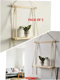 pak 2 wal shng Macrame Wall Hanging Shelf Cotton Rope Natural Pine Wood 9PACK OF 2 WHITE-thumb3