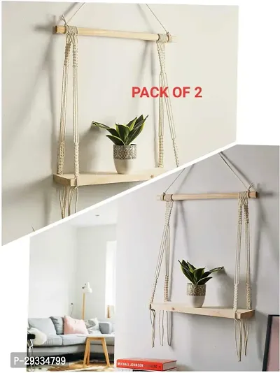 pak 2 wal shng Macrame Wall Hanging Shelf Cotton Rope Natural Pine Wood 9PACK OF 2 WHITE-thumb4