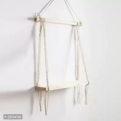 2 WALL SHNG Macrame Indoor Wall Hanging Shelf Chic Decor Wood Floating Boho Shelves-thumb4