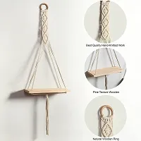 RING WALA Macrame Wall Shelf Pure Cotton Cord Pine Wooden Hanging Floating Shelves-thumb1