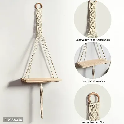 RING WALA Macrame Wall Shelf Pure Cotton Cord Pine Wooden Hanging Floating Shelves-thumb2