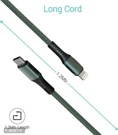 Portronics Type-C to 8 Pin USB Cable 1.2 m USB Type C Cable  (Compatible with All Type C and Lightning Supported Devices, Green, One Cable)-thumb2