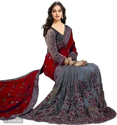 Stylish Net Saree with Blouse piece For Women-thumb3