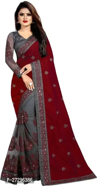 Stylish Net Saree with Blouse piece For Women-thumb0