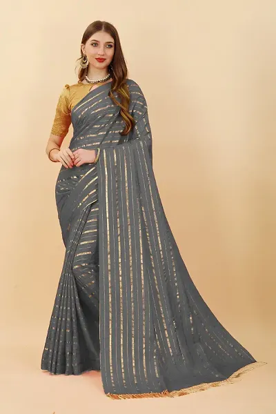 Elegant Silk Blend Striped Women Saree with Blouse piece