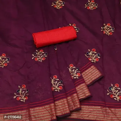 Stylish Chanderi Cotton Saree with Blouse piece For Women-thumb0