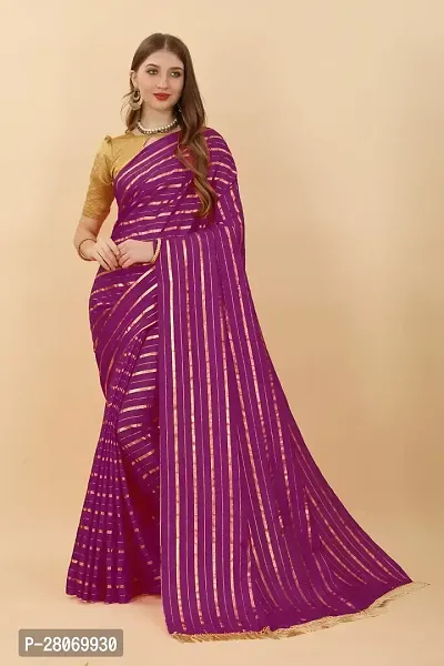 Fancy Silk Blend Saree With Blouse Piece For Women