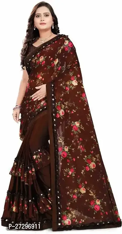 Stylish Lycra Saree with Blouse piece For Women-thumb0