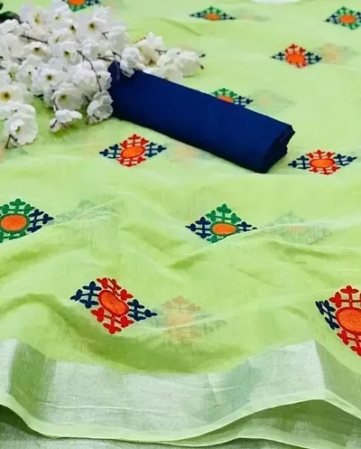 Fancy Linen Blend Saree With Blouse Piece For Women