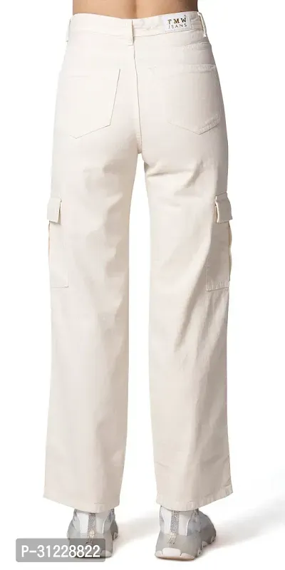 Stylish Off White Lycra Solid Jeans For Women-thumb2