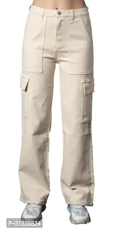 Stylish Beige Lycra Solid Jeans For Women-thumb0