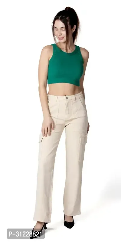 Stylish Beige Lycra Solid Jeans For Women-thumb4