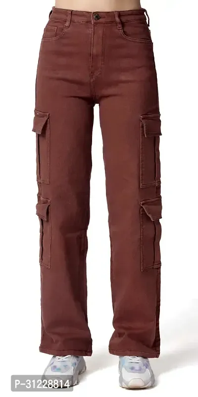 Stylish Brown Lycra Solid Jeans For Women