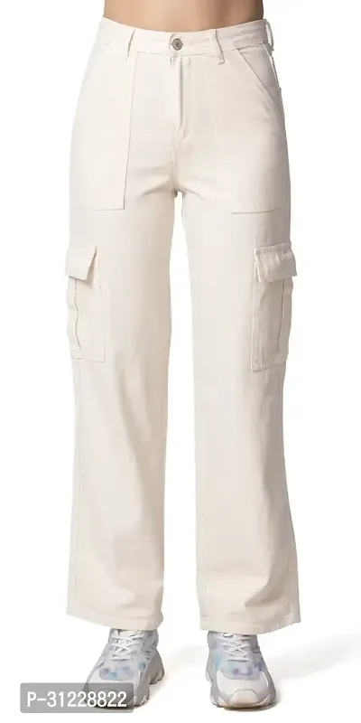 Stylish Off White Lycra Solid Jeans For Women-thumb0