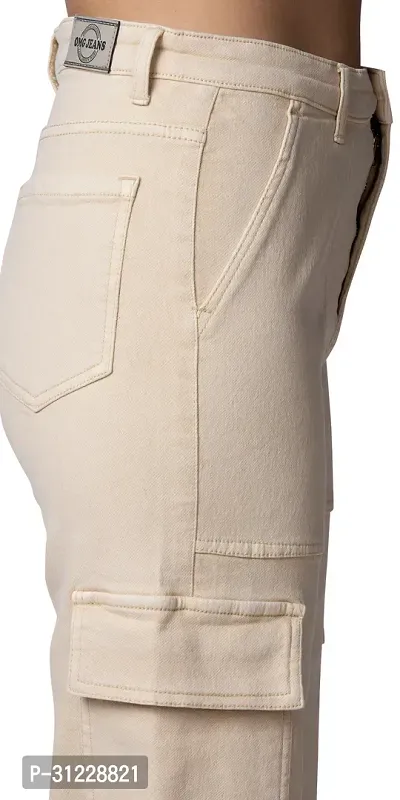 Stylish Beige Lycra Solid Jeans For Women-thumb3