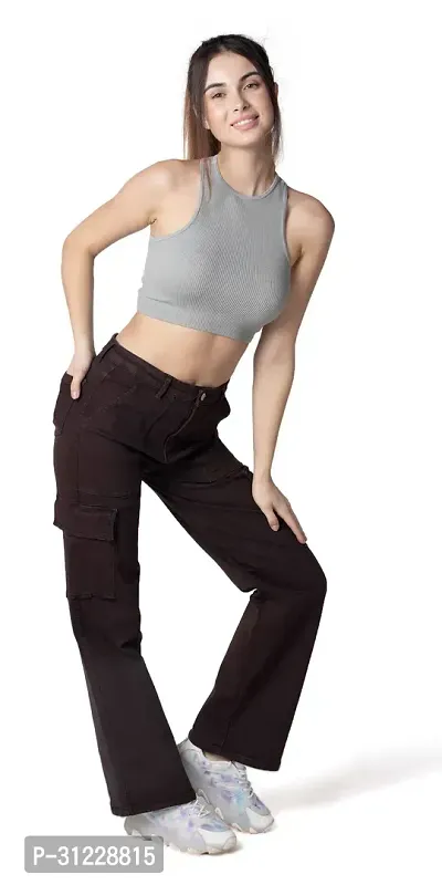 Stylish Coffee Lycra Solid Jeans For Women-thumb4