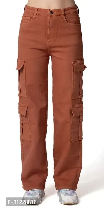 Stylish Brown Lycra Solid Jeans For Women-thumb0