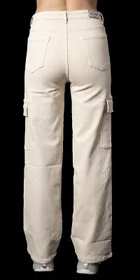 Stylish Beige Lycra Solid Jeans For Women-thumb1