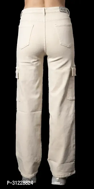 Stylish Beige Lycra Solid Jeans For Women-thumb2