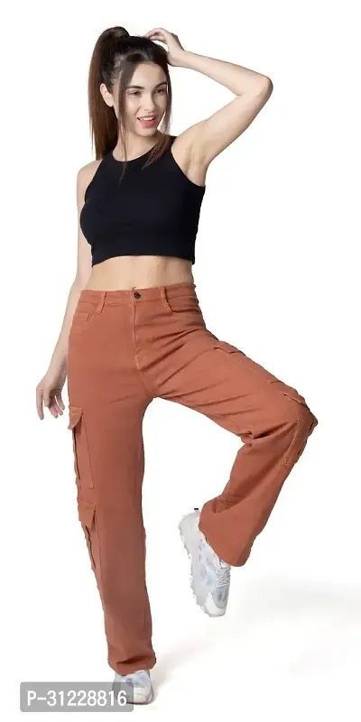 Stylish Brown Lycra Solid Jeans For Women-thumb4