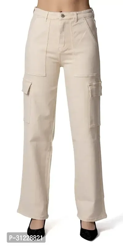 Stylish Beige Lycra Solid Jeans For Women-thumb0