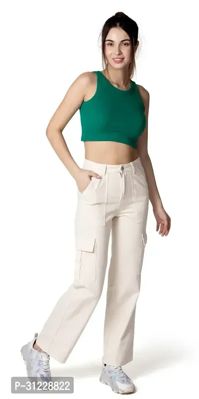 Stylish Off White Lycra Solid Jeans For Women-thumb4