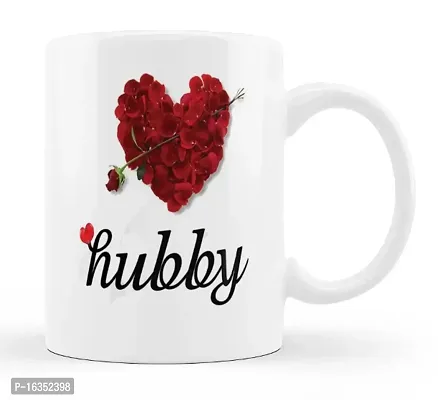 Manvi Creations Hubby Rose Heart Printed Ceramic Coffee Mug Best Gift for Husband, Hubby on Birthday, Friendship day, Anniversary, Valentine Day