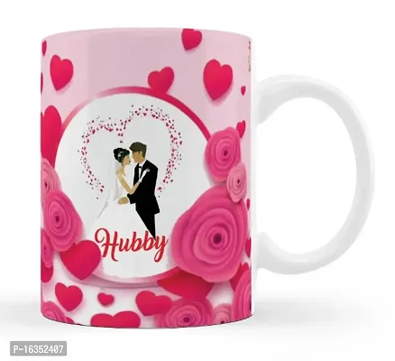 Manvi Creations Pink Rose Hubby Couple Printed Ceramic Coffee Mug Best Gift for Husband, Hubby on Birthday, Friendship day, Anniversary, Valentine Day-thumb0
