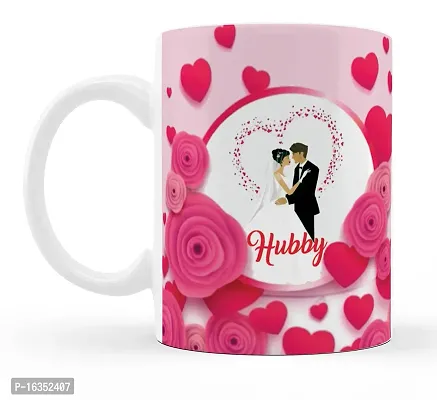 Manvi Creations Pink Rose Hubby Couple Printed Ceramic Coffee Mug Best Gift for Husband, Hubby on Birthday, Friendship day, Anniversary, Valentine Day-thumb2