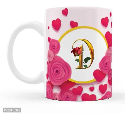 Manvi Creations Trendy Alphabet Letter D 
ame Start Letter D \ Stylish Letter D \ Pink Rose Flower Letter D Printed Coffee Mug-thumb2