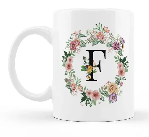 Gift Arcadia Ceramic Alphabet Letter Flower Coffee Mug - 1 Piece, White, 330ml