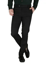 Reliable Black Polyester Blend Solid Formal Trousers For Men-thumb1