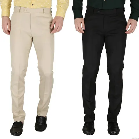 Trendy Polyester Viscose Slim Fit Solid Formal Pants For Men Pack of 2