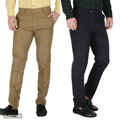 Trendy Polyester Viscose Slim Fit Solid Formal Pants For Men- Pack Of 2