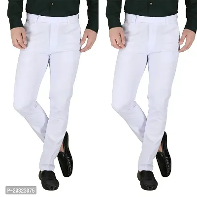 Trendy Polyester Viscose Slim Fit Solid Formal Pants For Men- Pack Of 2-thumb0
