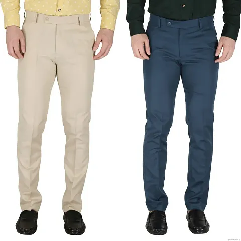 Trendy Polyester Viscose Slim Fit Solid Formal Pants For Men