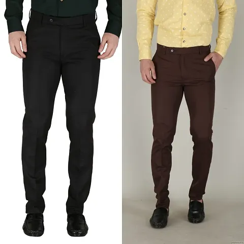 Trendy Polyester Viscose Slim Fit Solid Formal Pants For Men