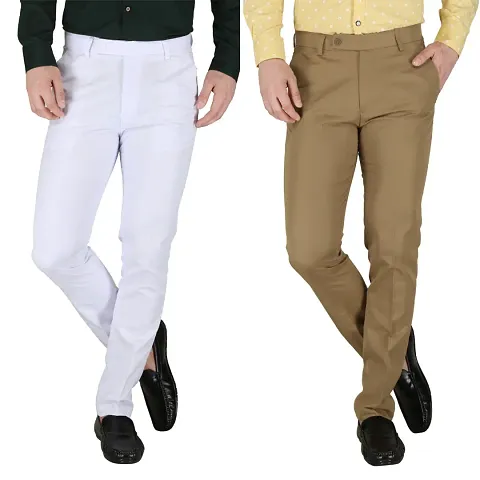 Stylish Multicoloured Polyester Blend Solid Trousers For Men