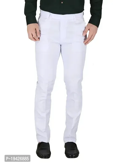 Reliable White Polyester Blend Solid Formal Trousers For Men